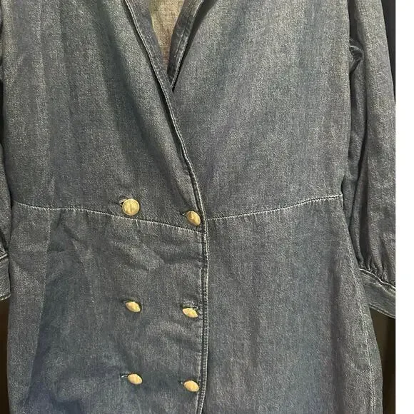 Zara Blue  Double Breasted Puff Sleeve Denim Mini Dress Blogger Favorite NEW - Picture 12 of 16